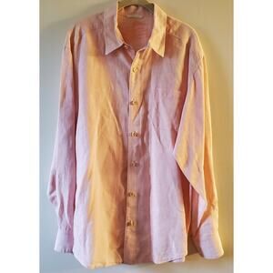 Tommy Bahama Mens Salmon Peachy Pink Button Up Shirt Large Beach Sail Linen L